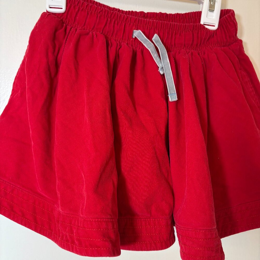 🍒 Mini Boden Girls Red Corduroy Twirl Skater Skirt with Floral Linin – Size 6-7